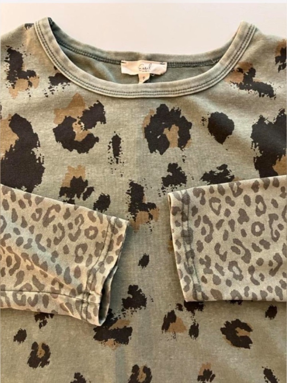 EASEL Patchwork Longsleeve Shirt Top Henley Relaxed Army Green Small Animal Camo - Picture 5 of 6